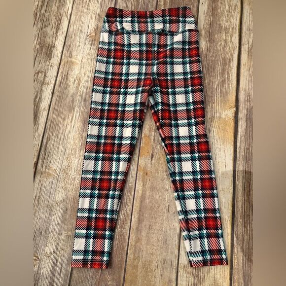 Red and Green Plaid Kids Leggings - Picture 1 of 3